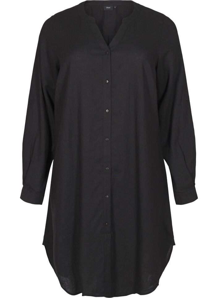 Lange Bluse aus Leinen und Viskose, Schwarz, Packshot image number 0
