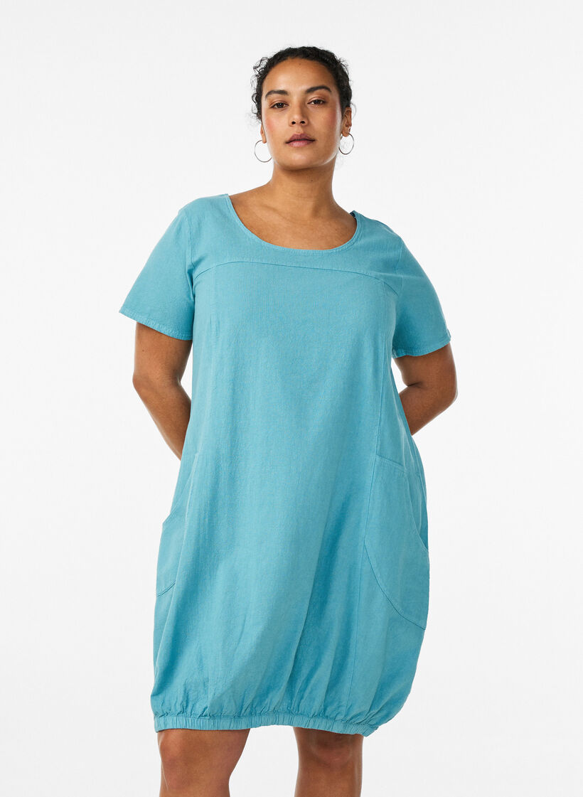 Kurzarm Kleid aus Baumwolle, Blau, Model image number 0
