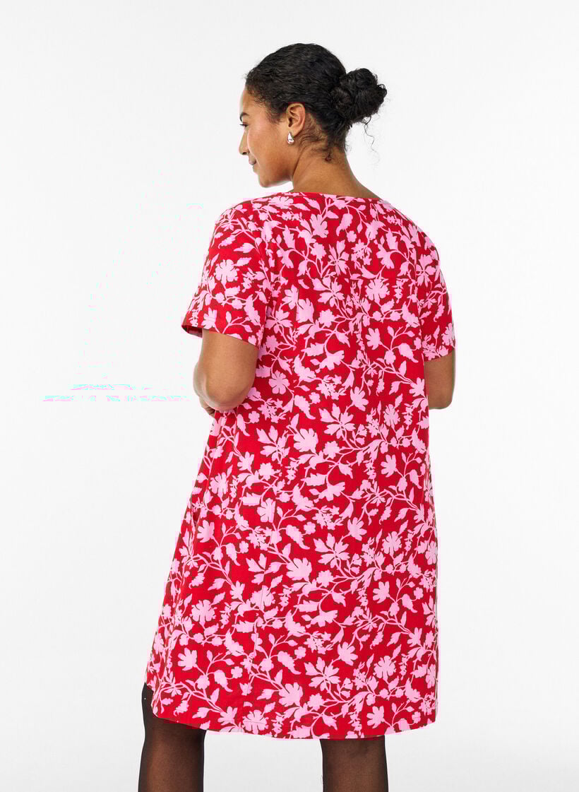 Kurzes A-Linien-Kleid mit floralem Print, Rot, Model image number 2