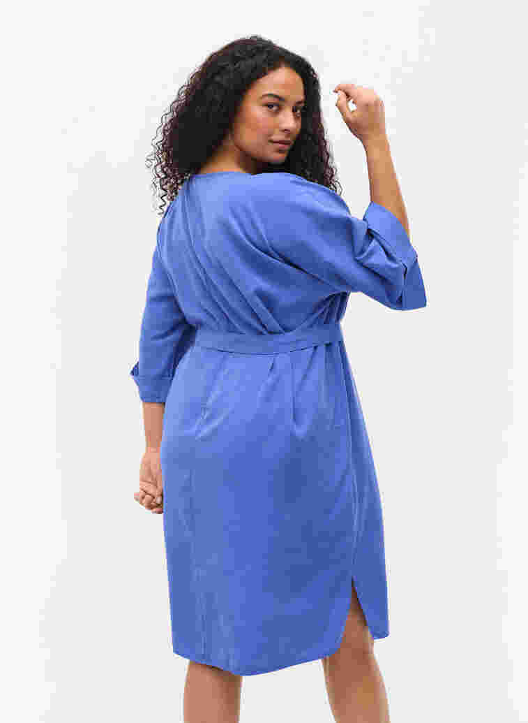 Kleid mit 3/4-Ärmeln und Bindeband, Dazzling Blue, Model image number 1