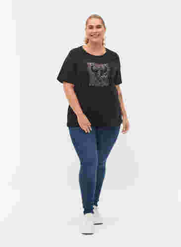 T-Shirt mit Nieten aus Bio-Baumwolle, Black Owl, Model image number 2