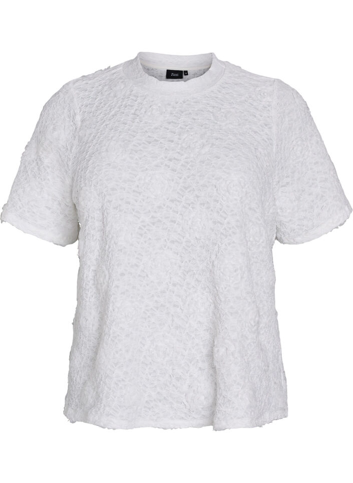 Bluse mit 3D-Blumen und kurzen Ärmeln, Weiß, Packshot image number 0