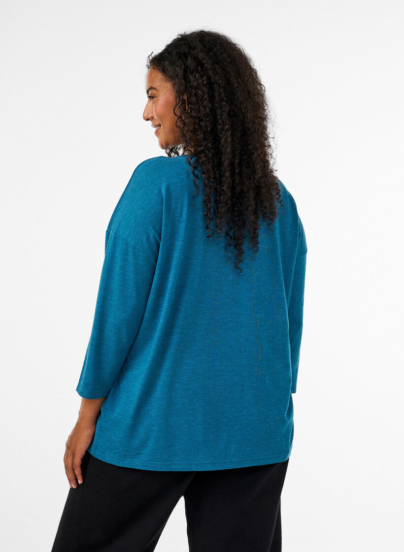 Bluse aus Jersey mit 3/4-&Auml;rmeln, Blau, Model image number 2