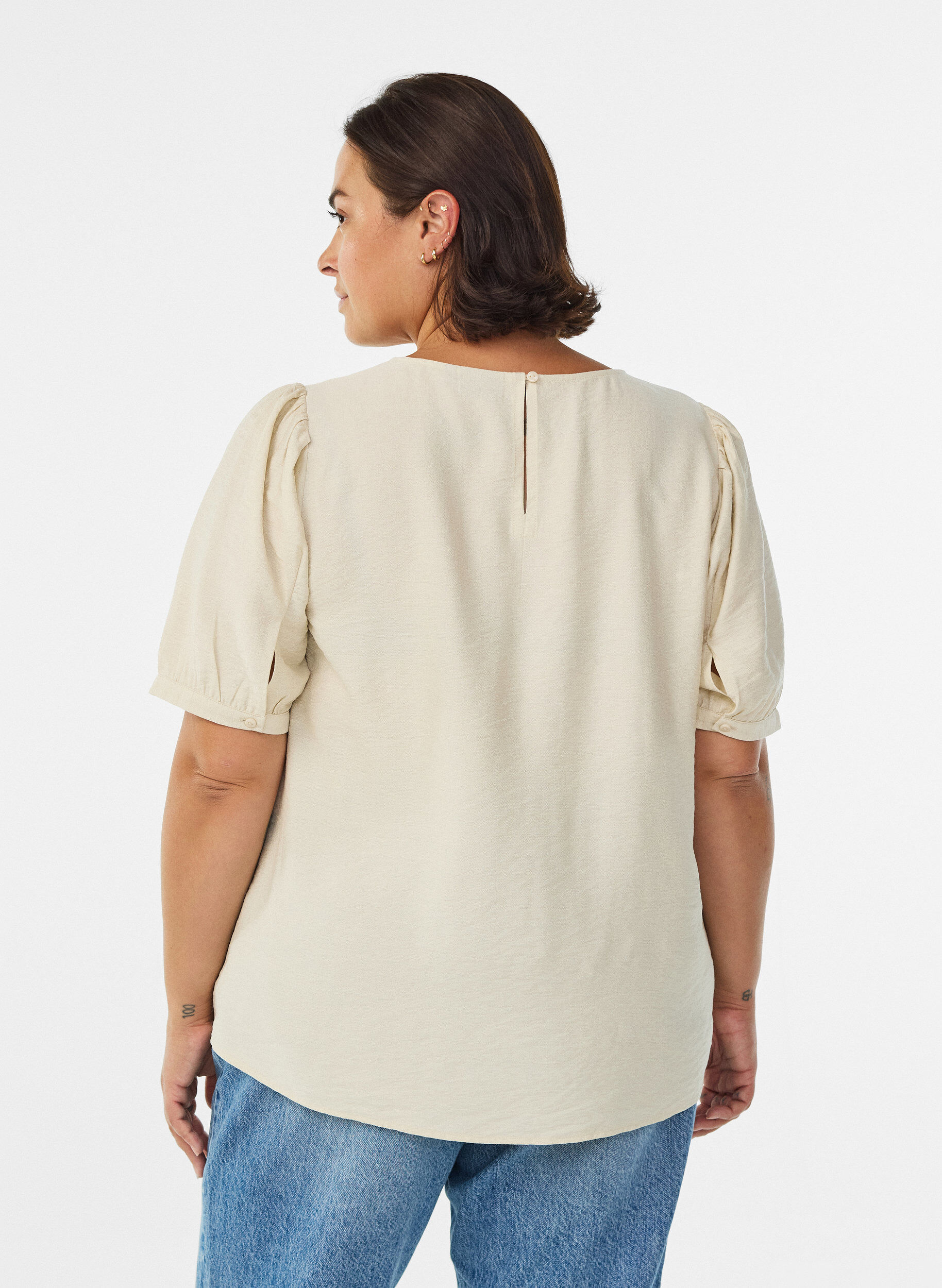 ZizziBluse aus Viskose mit halben &Auml;rmeln, Beige, Model image number 2