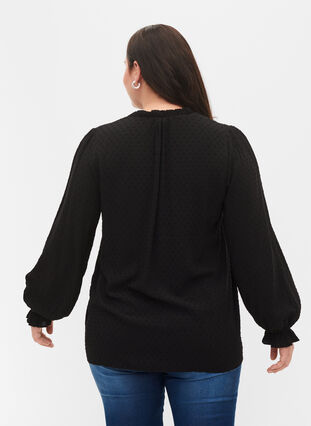 Langärmelige Bluse mit Smock- und Rüschendetails, Black, Model image number 1