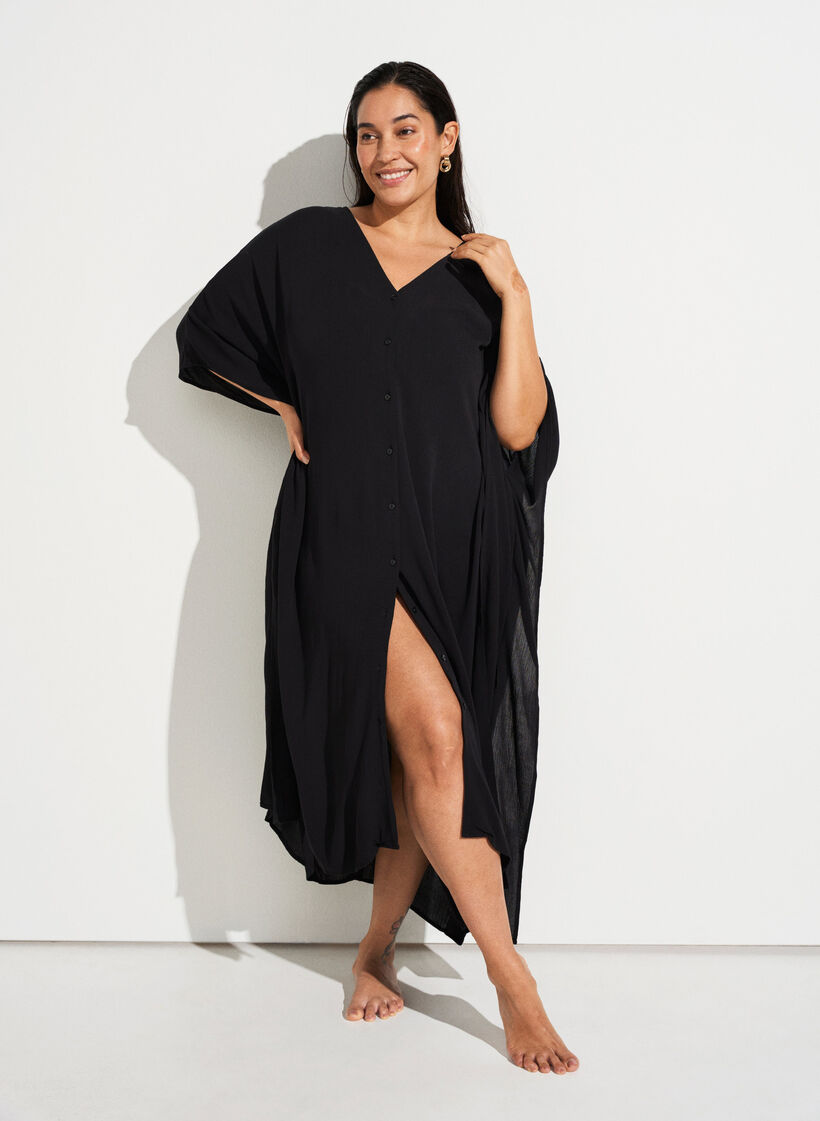 Kaftan-Strandkleid mit Kn&ouml;pfen, Schwarz, Image image number 0