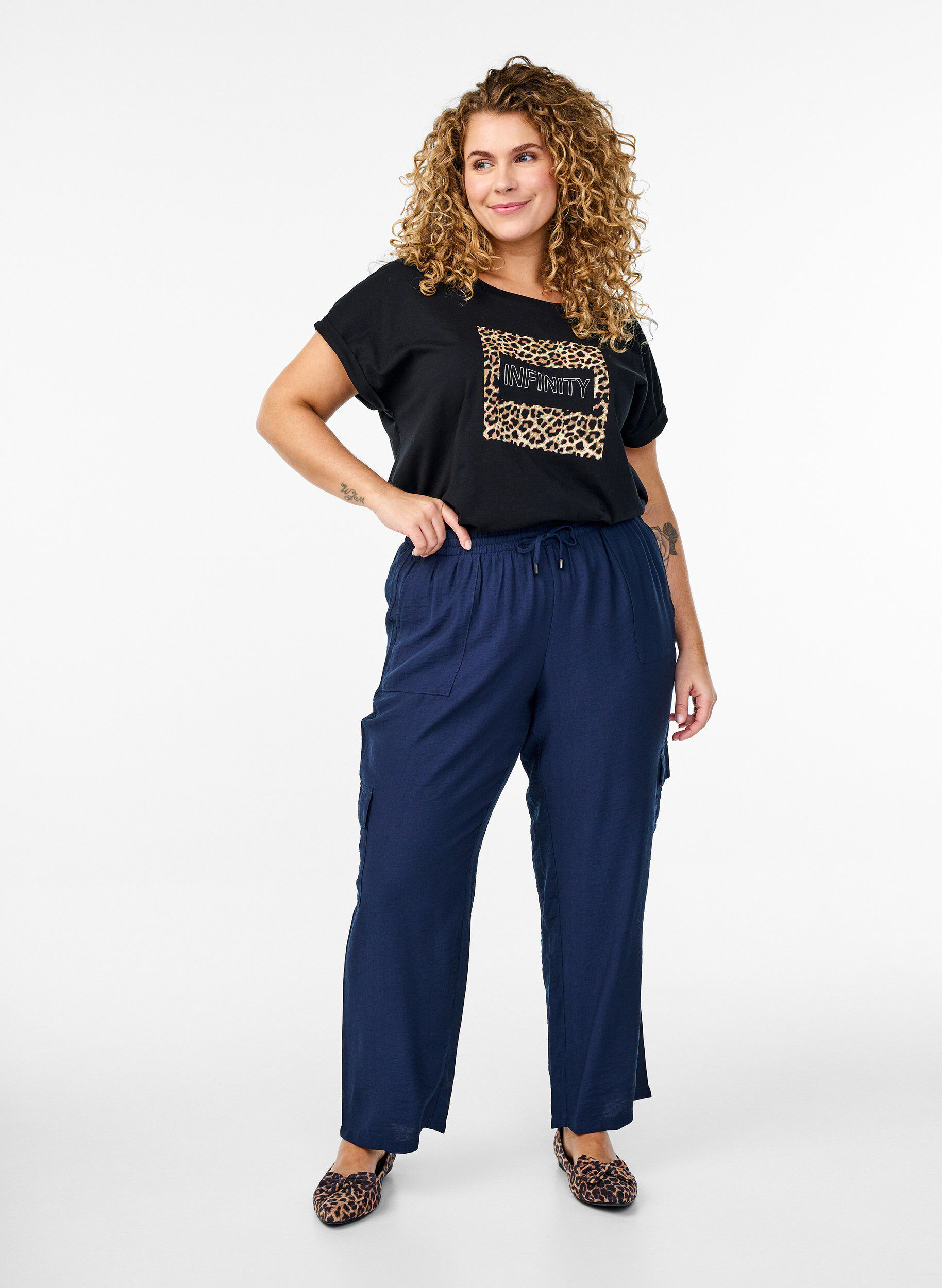 ZizziCargohose mit hoher Taille, Blau, Model image number 0