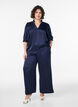 Bluse in Satin-Optik mit 1/2-&Auml;rmeln und R&uuml;schenkragen, Blau, Model image number 1