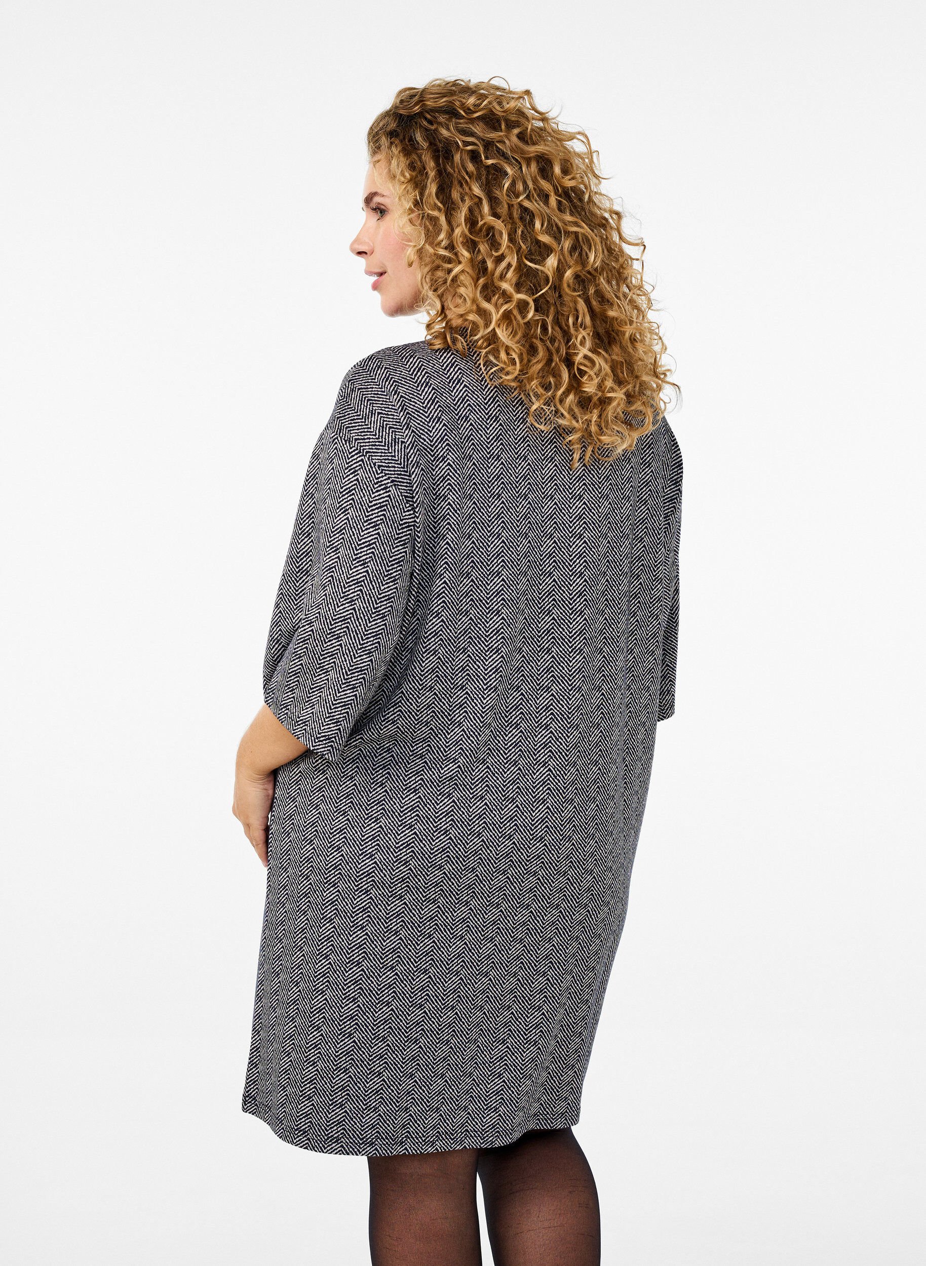 ZizziGemustertes Kleid mit 3/4-&Auml;rmeln, Blau, Model image number 2