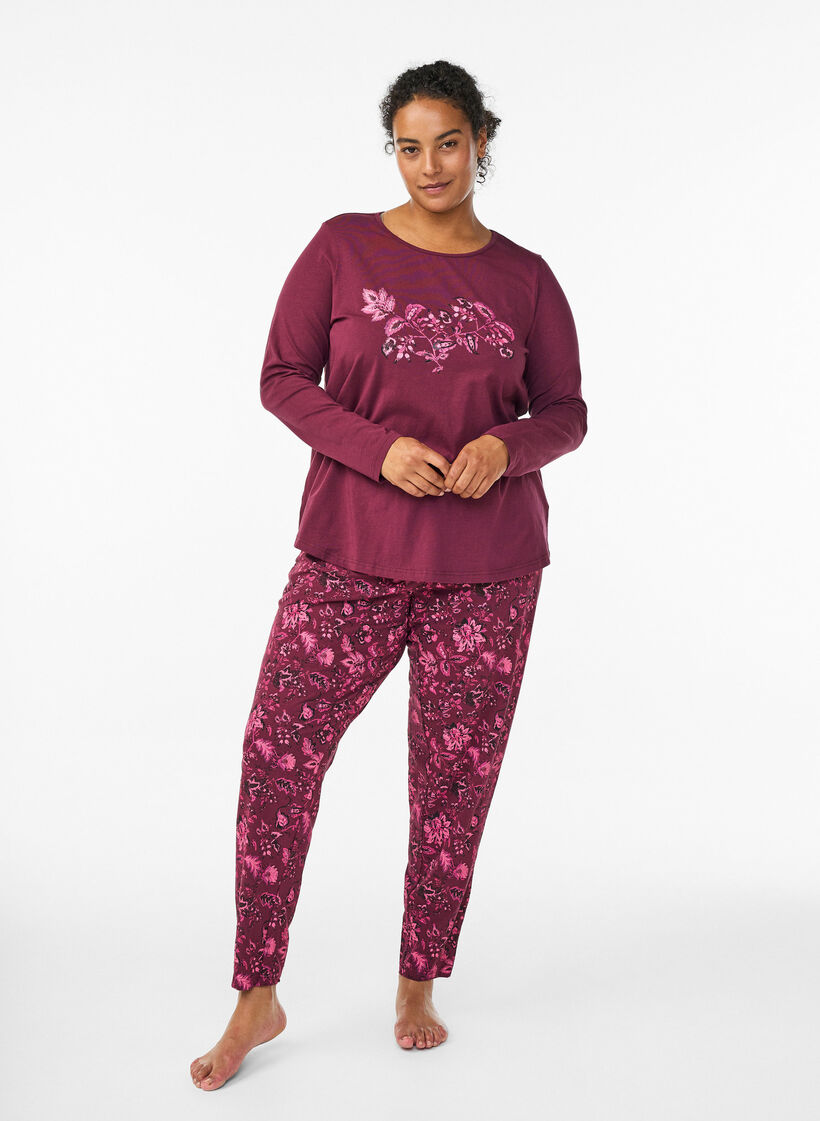 Nachtshirt aus Baumwolle mit Print auf der Vorderseite, Dunkles Bordeaux, Model image number 1