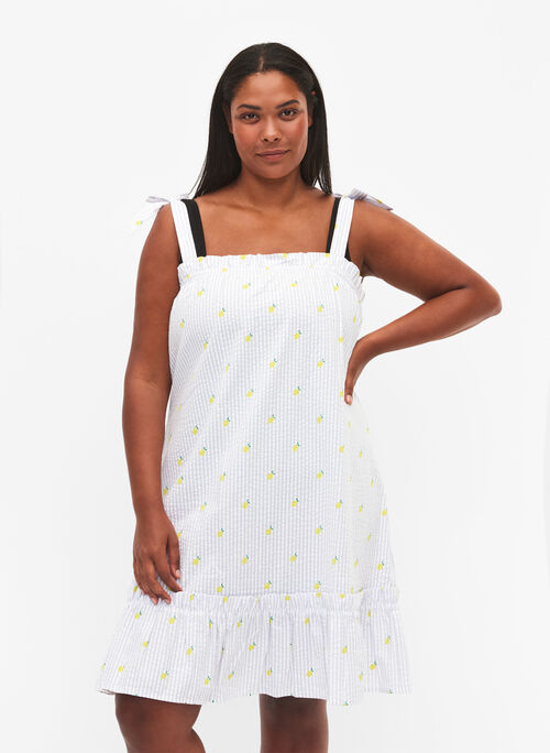 Strandkleid aus Baumwolle mit verstellbaren Trägern, Lemon Print, Model