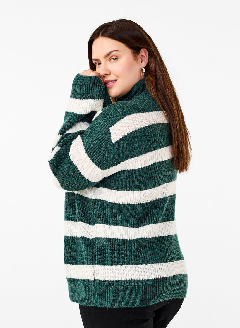 FLASH – Strickpullover mit hohem Kragen und Reißverschluss, Grün, Model image number 2
