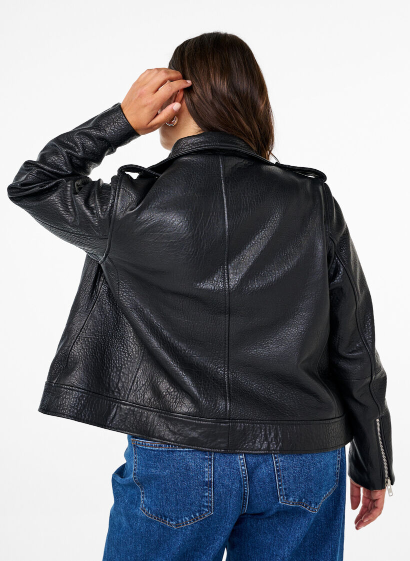 Bikerjacke aus Leder mit Taschen, Black, Model image number 1
