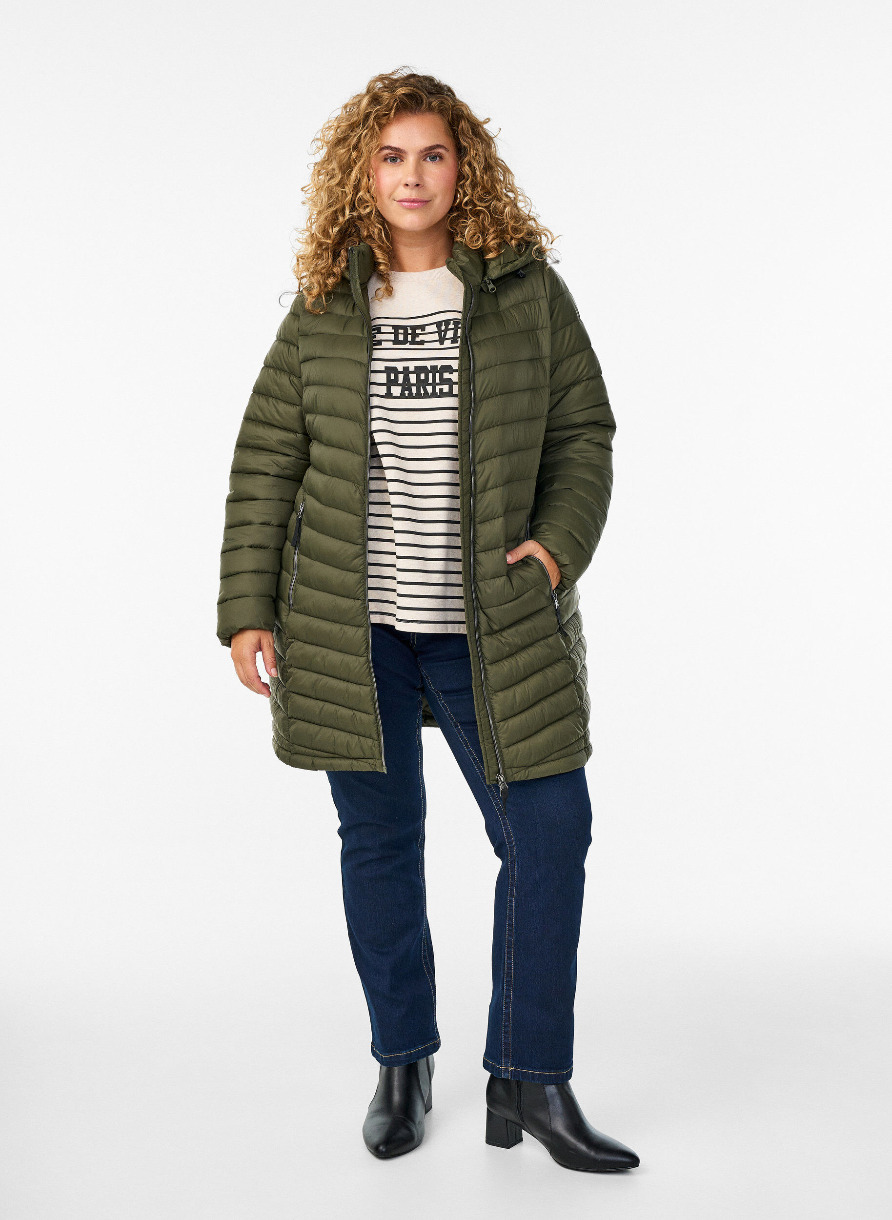 ZizziLeichte Jacke mit Taschen und abnehmbarer Kapuze, Gr&uuml;n, Model image number 1