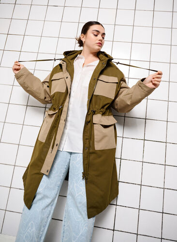 Kontrastfarbene Jacke mit Taschen, Dark Olive Comb., Image image number 0