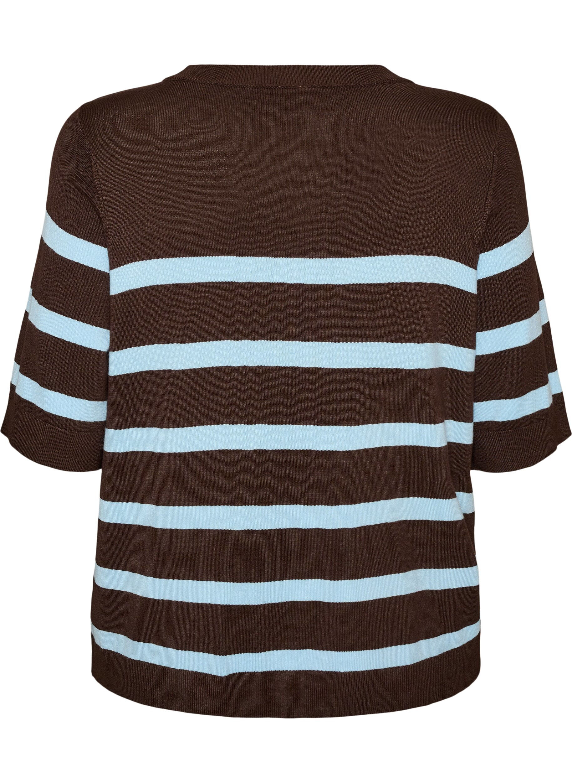 ZizziGestreiftes Stricktop mit kurzen &Auml;rmeln, Braun, Packshot image number 1