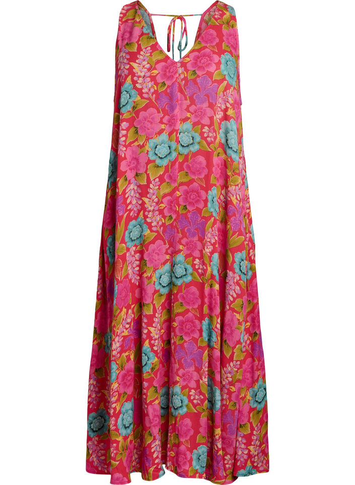 &Auml;rmelloses Maxikleid in A-Linie mit V-Ausschnitt, Rot, Packshot image number 0