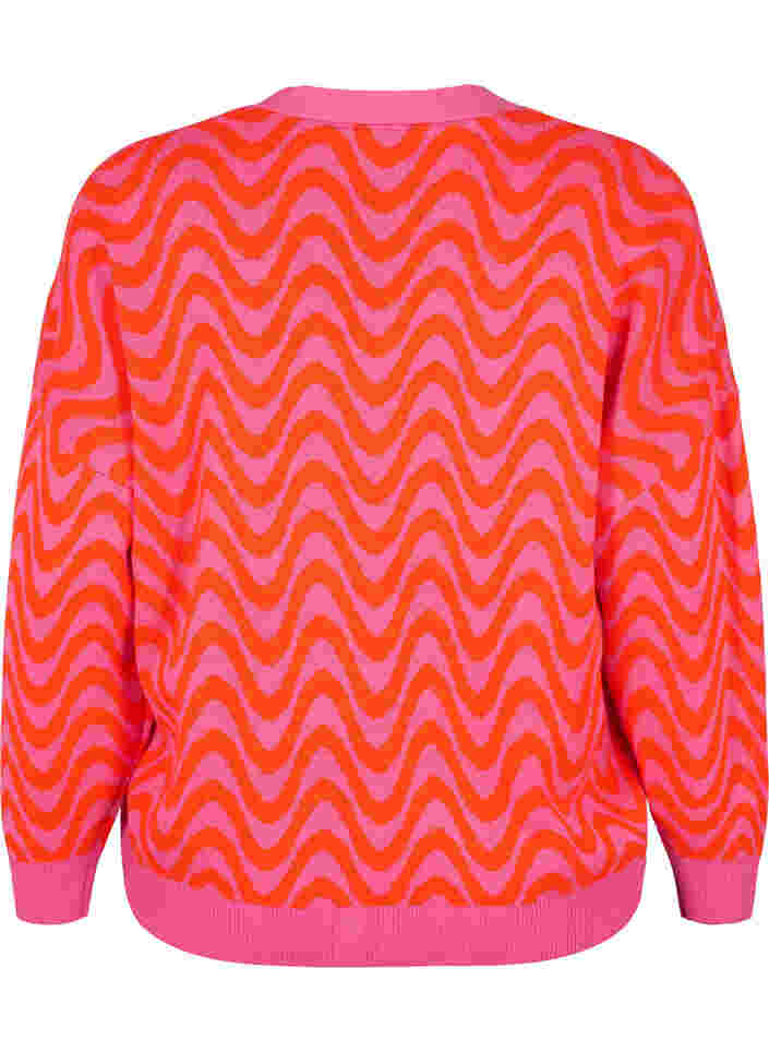 Strickjacke mit Muster und Knöpfen, Hot Pink Comb., Packshot image number 1