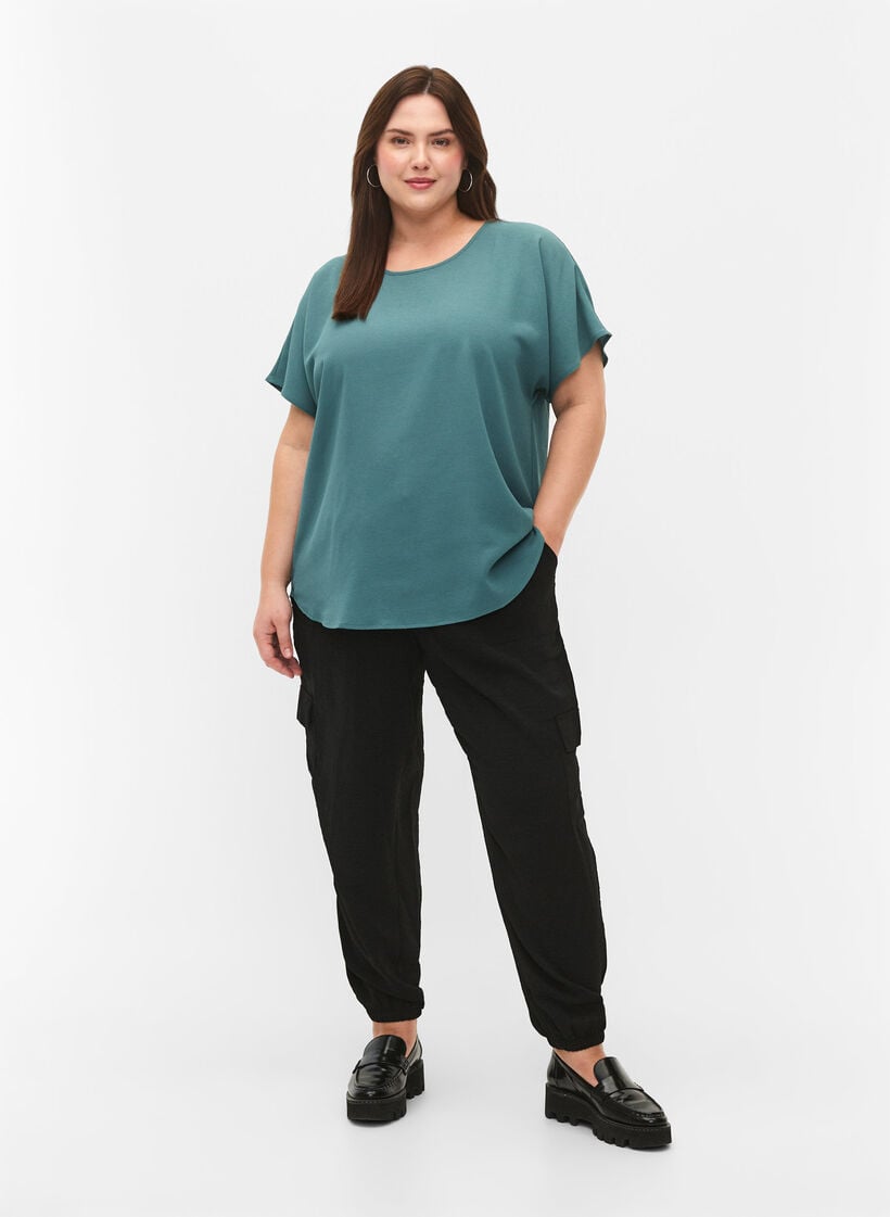 Bluse mit kurzen &Auml;rmeln und Rundhalsausschnitt, Gr&uuml;n, Model image number 1