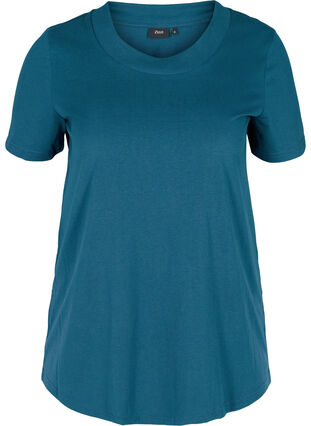 Kurzarm T-Shirt mit breitem, geripptem Hals, Reflecting Pond, Packshot image number 0