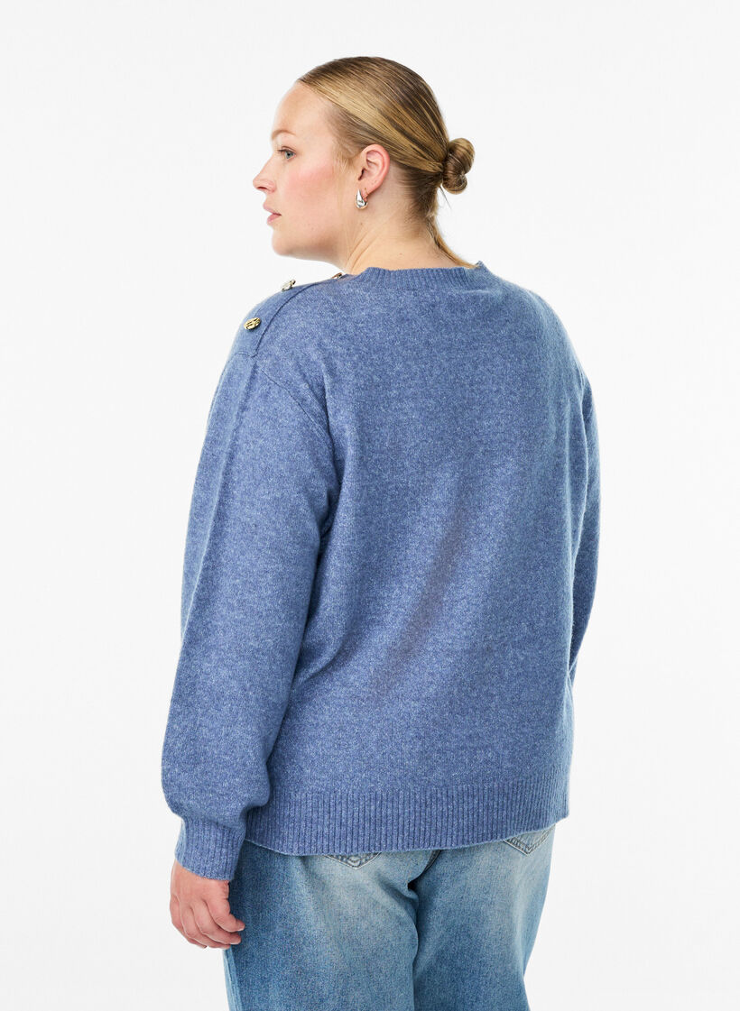 Strickbluse mit Knopfleiste, Blau, Model image number 2