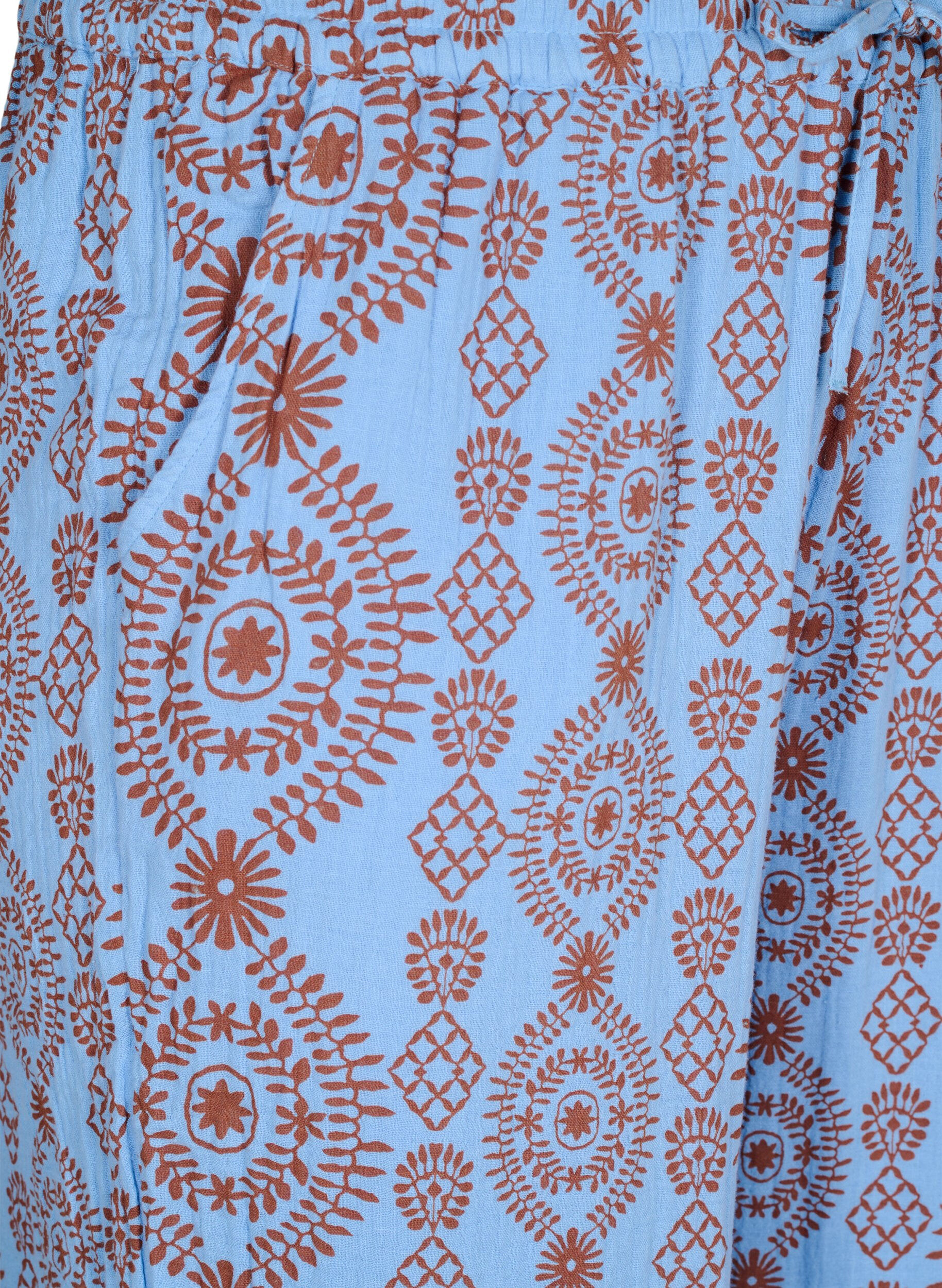 ZizziLockere Hose aus gemustertem Baumwollmusselin, Blau, Packshot image number 2