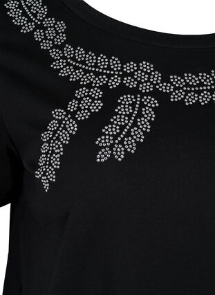Kurzarm T-Shirt aus Baumwolle mit dekorativen Steinen, Black Stone, Packshot image number 2