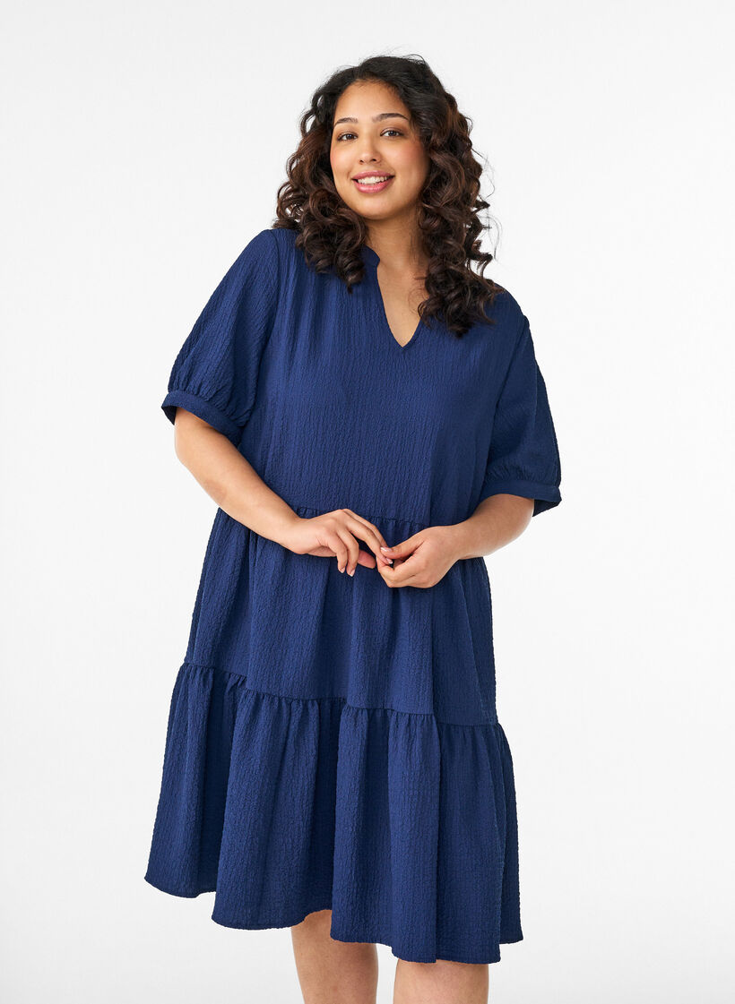 Kurzes A-Linien-Kleid, Blau, Model image number 0