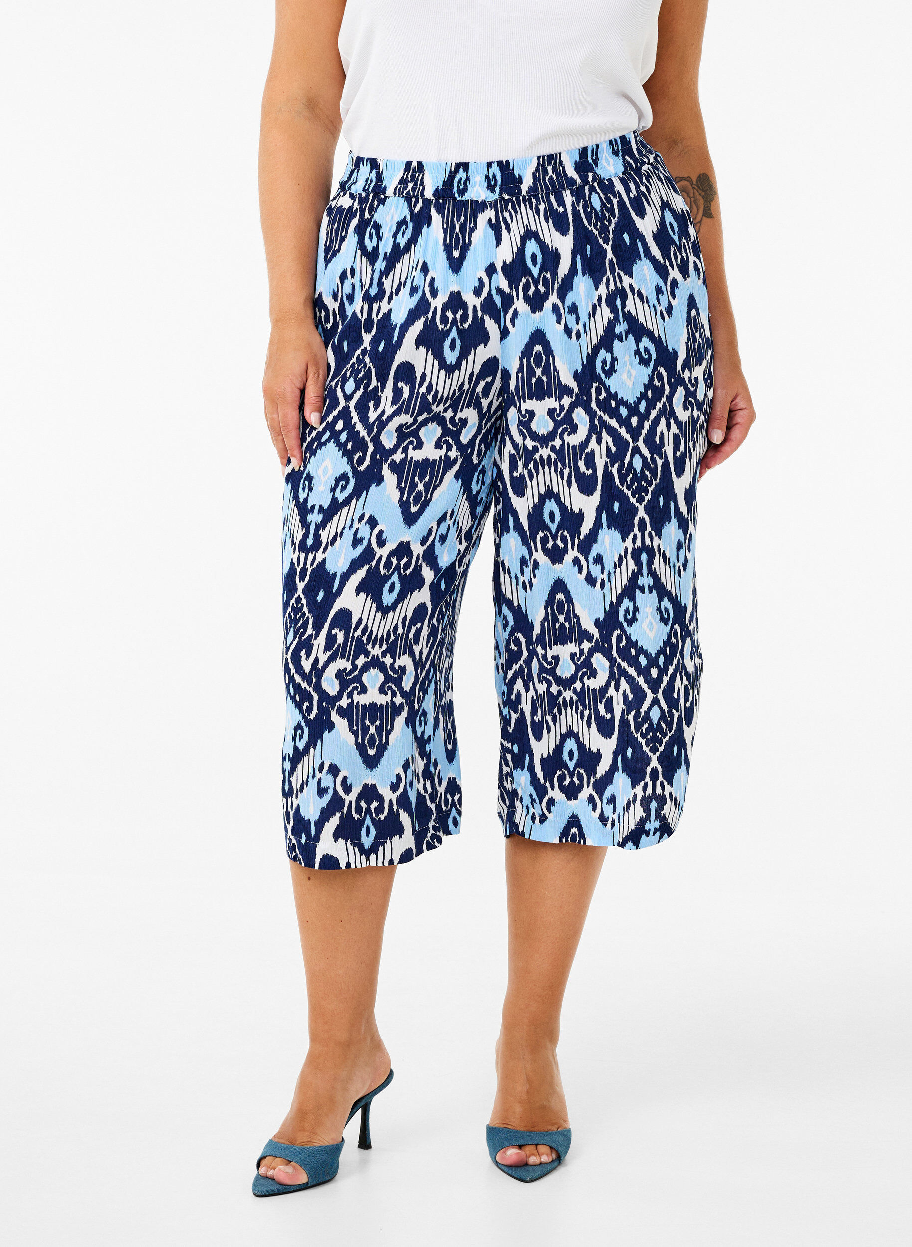 ZizziCulotte-Hose aus Viskose mit Aufdruck, Blue Ethnic AOP, Model image number 2