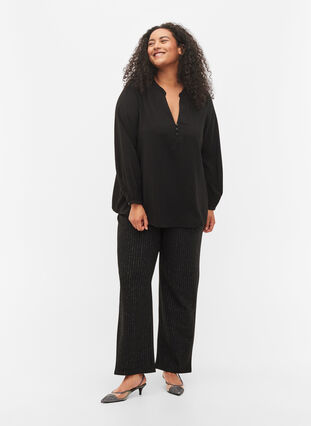 Langärmelige Bluse aus Viskosemischung, Black, Model image number 2