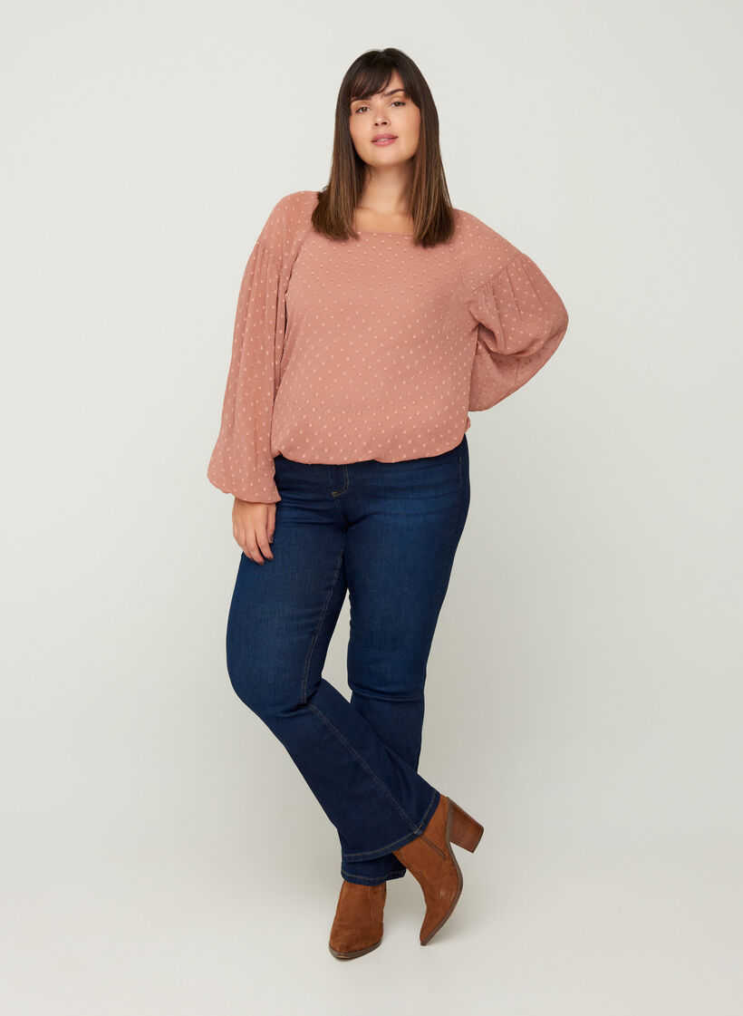 Gesmockte Langarm Bluse mit Mesh, Burlwood, Model image number 3