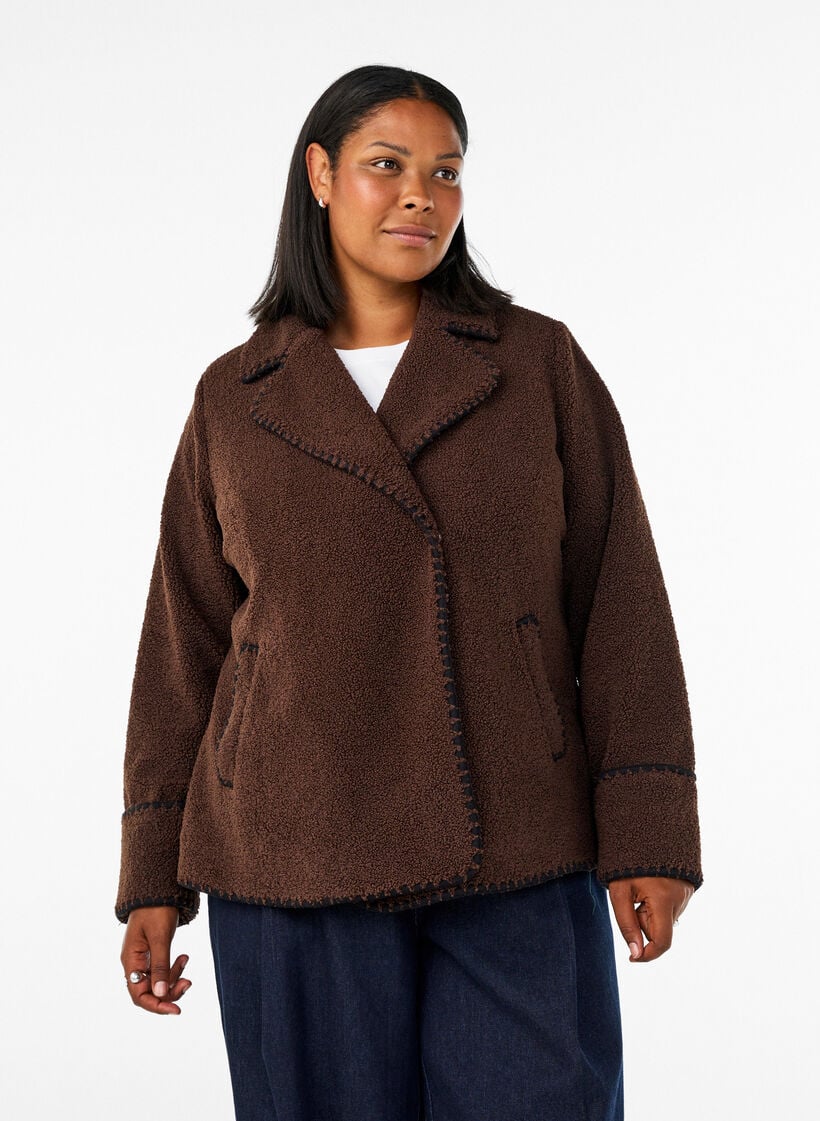 Teddyjacke mit Kontrastdetails, Braun, Model image number 0