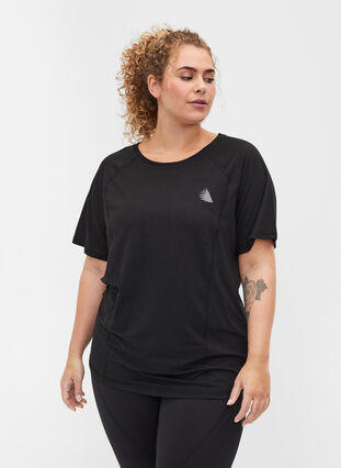 Einfarbiges Trainings-T-Shirt mit Reflektorendetails, Black, Model image number 0