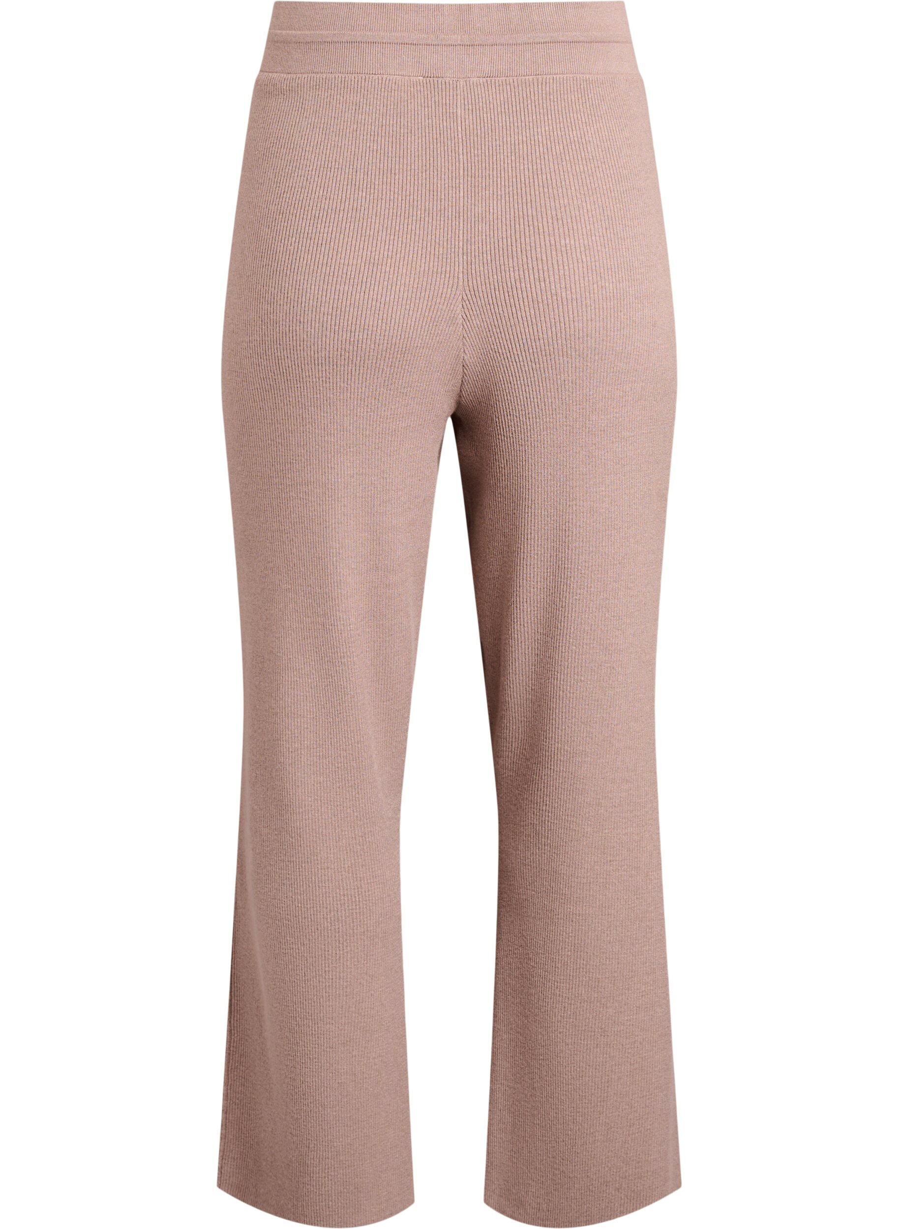 ZizziHoch taillierte Hose aus Rippstrick mit geradem Bein, Beige, Packshot image number 1