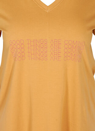 T-Shirt aus Baumwolle mit V-Ausschnitt und Print vorne, Apple Cinnamon, Packshot image number 2