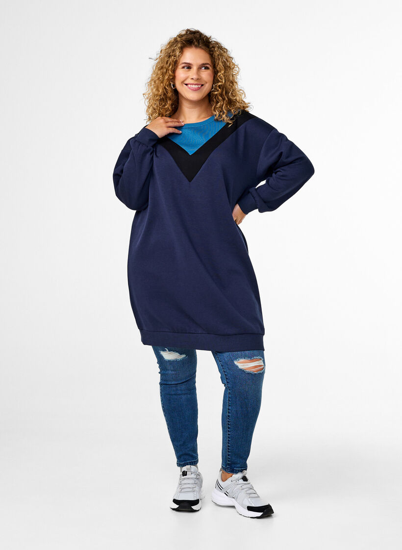 Langes Sweatshirt mit Farbblock, Navy B. Color Block, Model image number 2