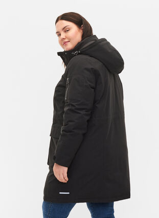 Winterjacke mit abnehmbarer Kapuze und Taschen, Black, Model image number 1