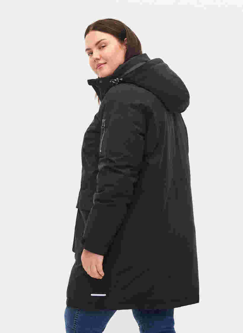 Winterjacke mit abnehmbarer Kapuze und Taschen, Black, Model image number 1