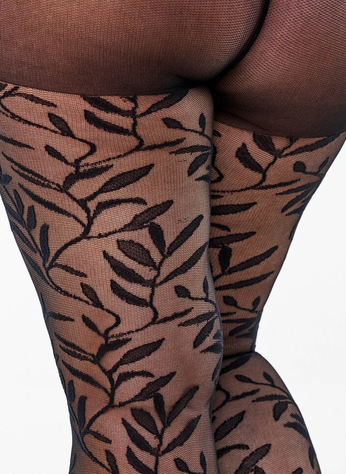 25 Denier Strumpfhose mit Blättermotiv, Black, Packshot image number 2