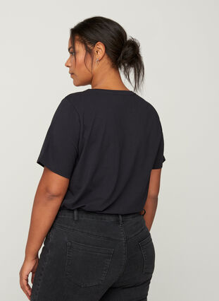 Baumwoll T-Shirt mit Nieten, Black , Model image number 1