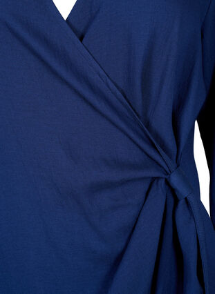Langärmeliges Kleid aus Viskose mit Wickeloptik, Medieval Blue, Packshot image number 2