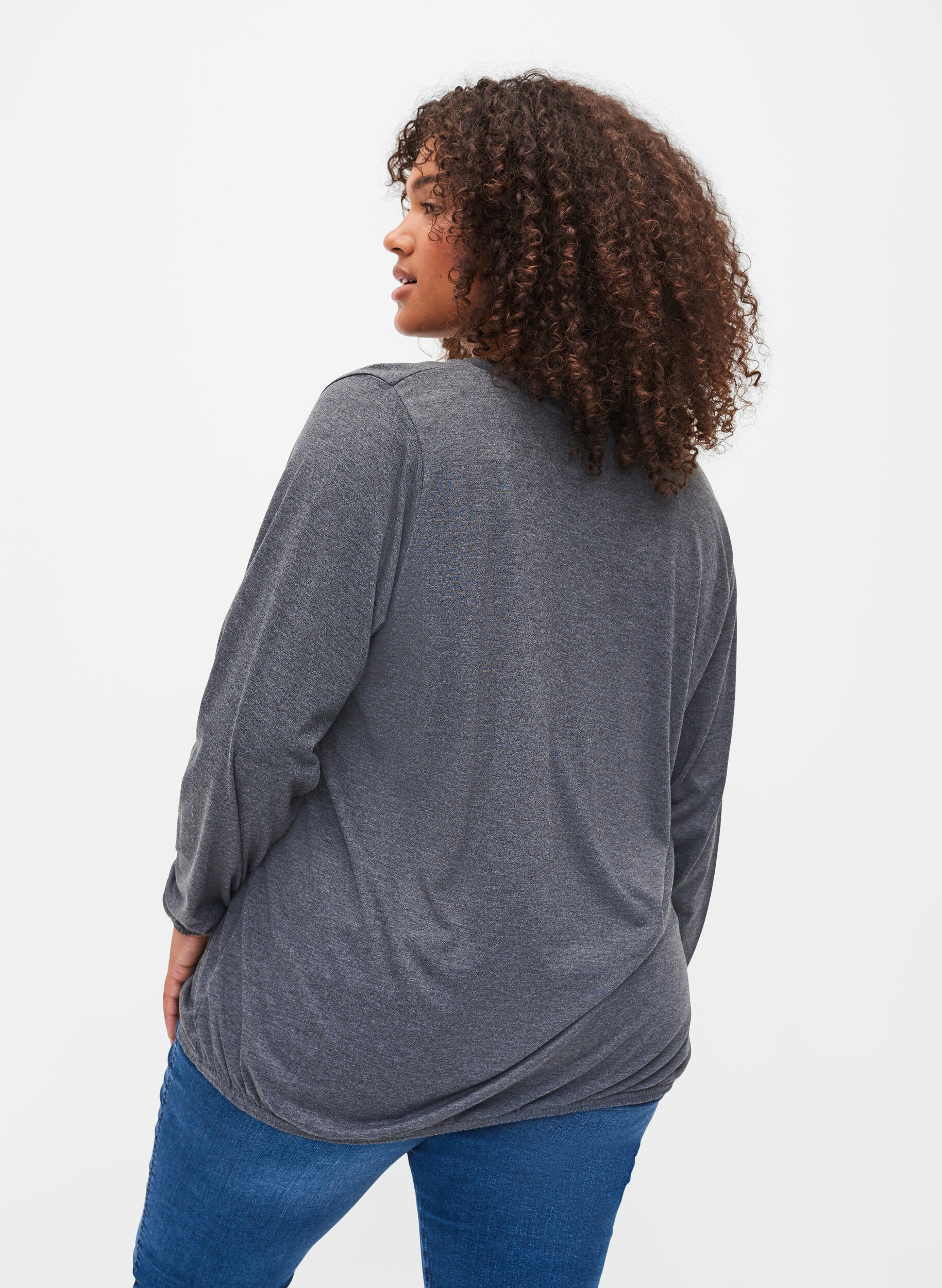 ZizziMelierte-Bluse mit langen &Auml;rmeln und V-Ausschnitt, Dark Grey Melange, Model image number 1