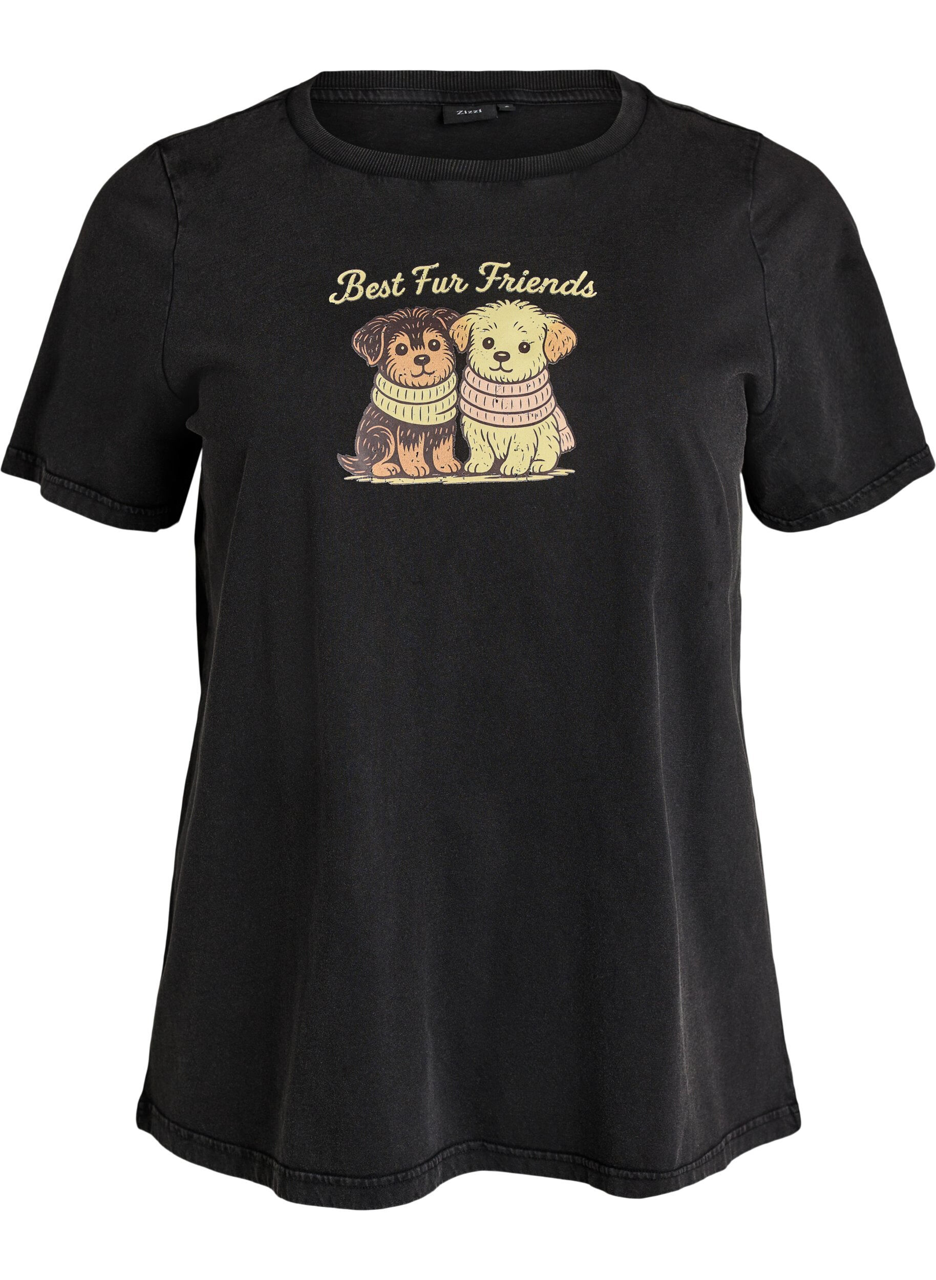 ZizziT-Shirt mit Hundeprint und Wasch-Optik, Grau, Packshot image number 0