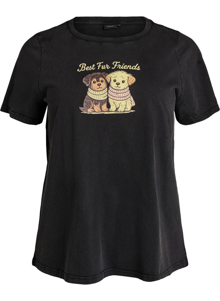 T-Shirt mit Hundeprint und Wasch-Optik, Grau, Packshot image number 0