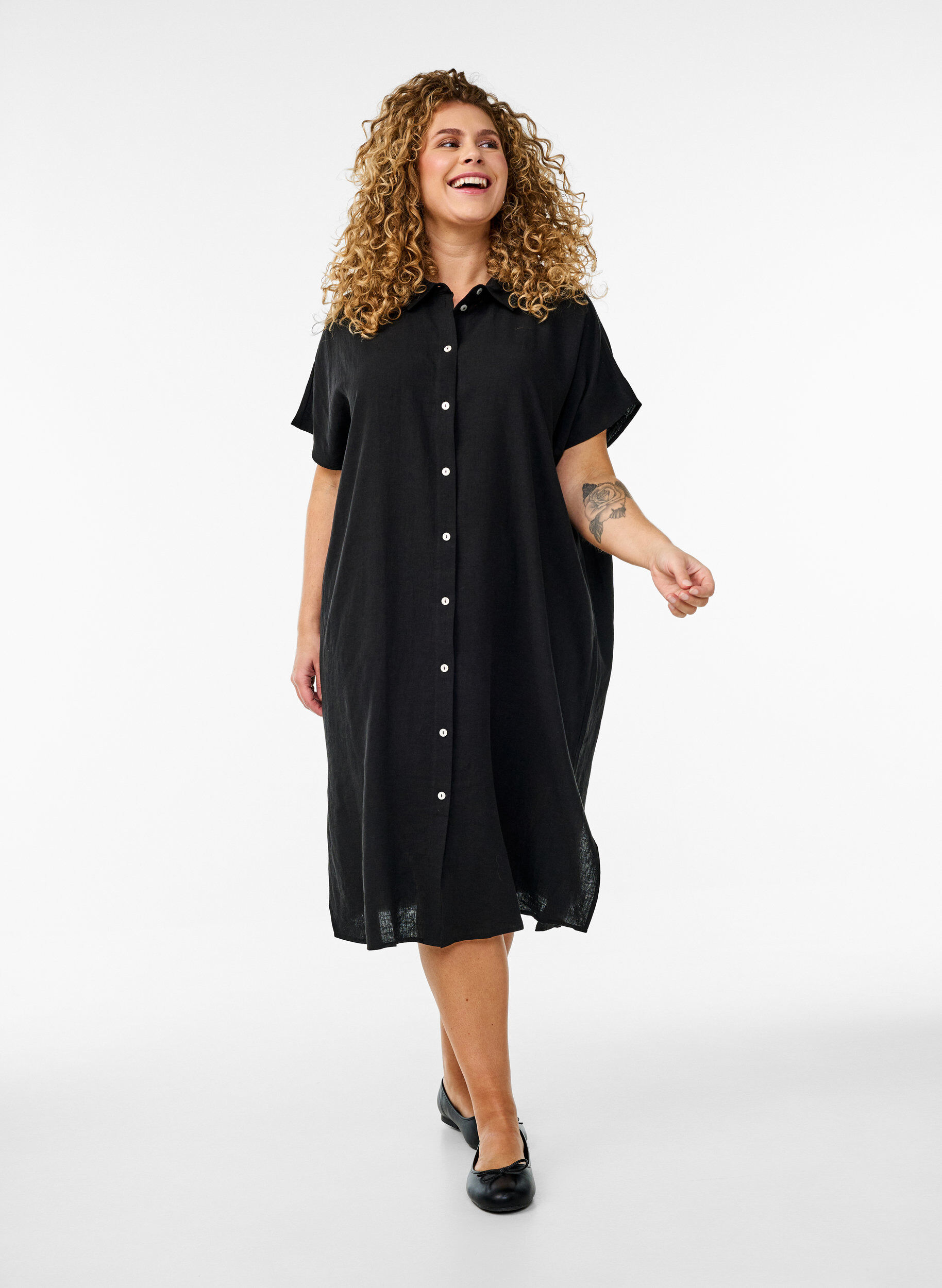 ZizziLange Bluse aus Viskose und Leinen, Schwarz, Model image number 0