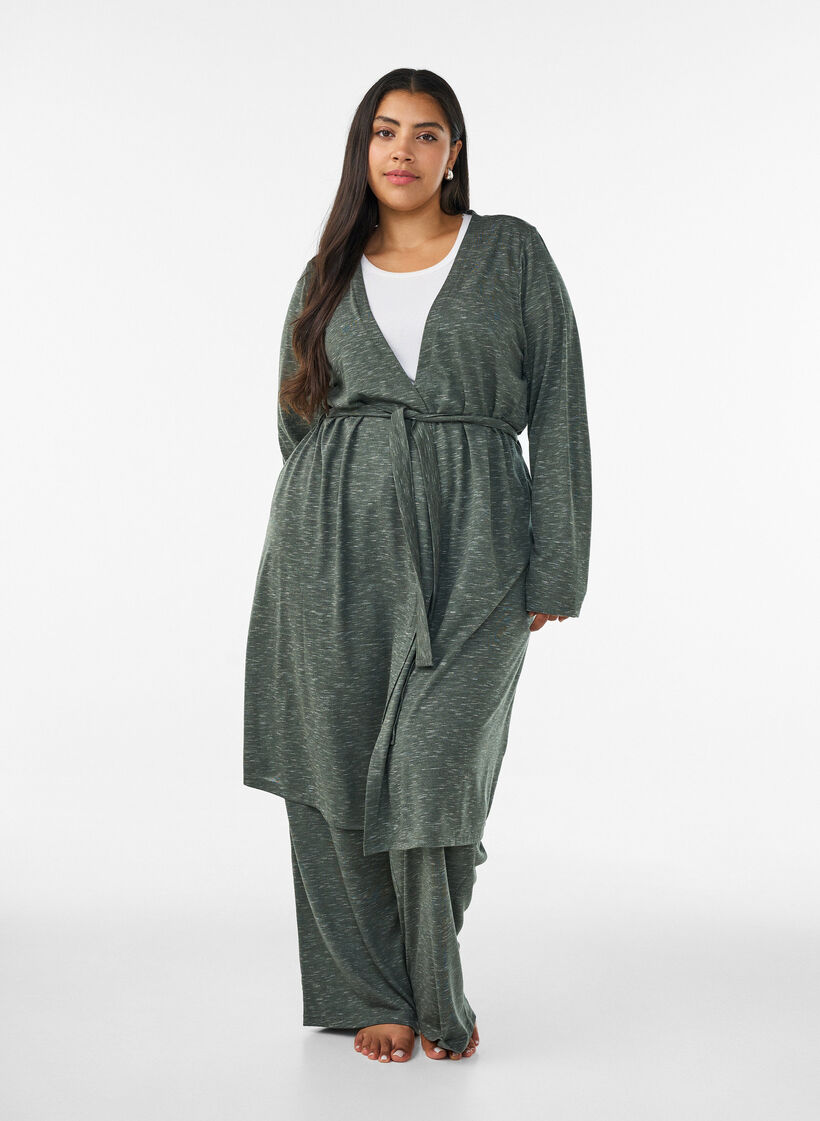 Lange Jersey-Strickjacke mit Bindeg&uuml;rtel, Gr&uuml;n, Model image number 0