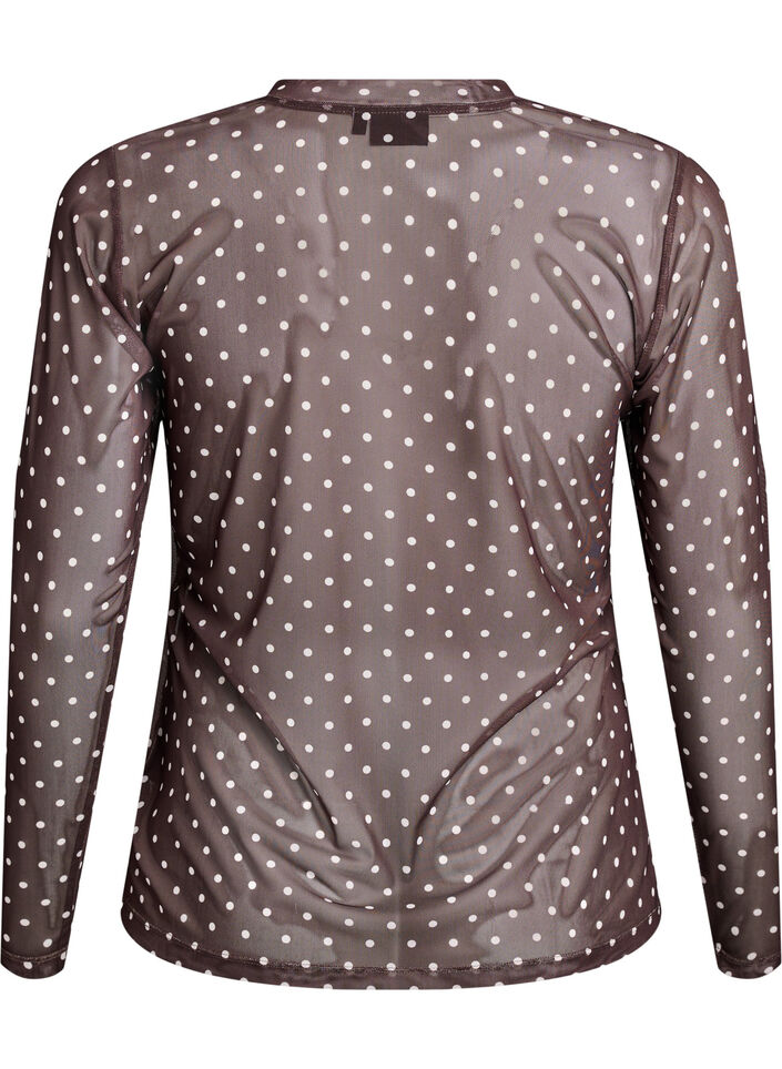 Bluse aus Mesh mit Punkten, Braun, Packshot image number 1
