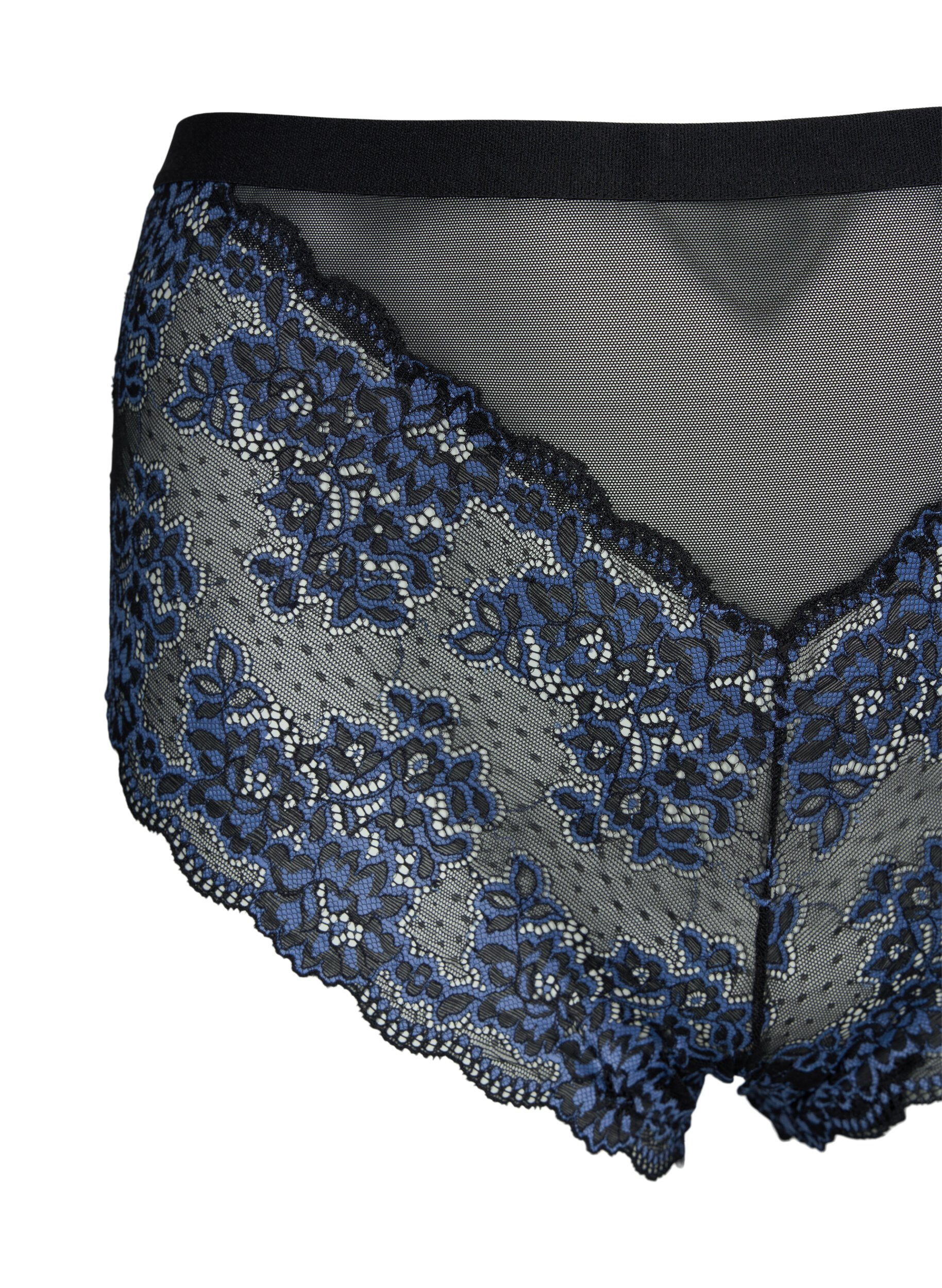 ZizziSlip mit Spitze und hoher Taille, Black w. blue lace, Packshot image number 2