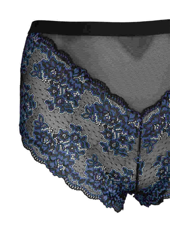 Slip mit Spitze und hoher Taille, Black w. blue lace, Packshot image number 2
