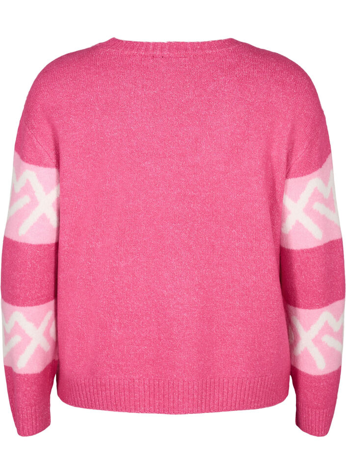 Gestreifter Strickpullover mit grafischem Muster, Raspberry Rose Comb, Packshot image number 1
